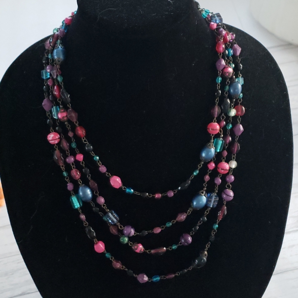 4 Strand Multi-colored Bead Necklace - 24"